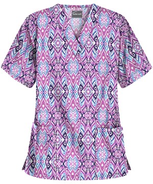 UA Buttersoft Cantik Ikat Berry Burst Women's 2 Pocket V-Neck Print Scrub Top