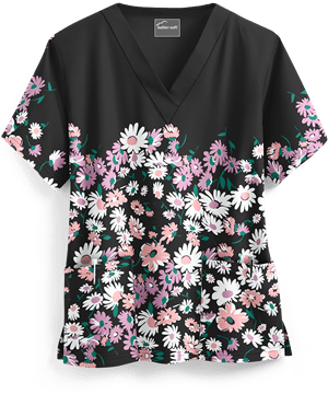 Butter-Soft Floral Cascade Women's 2-Pocket V-Neck Print Scrub Top