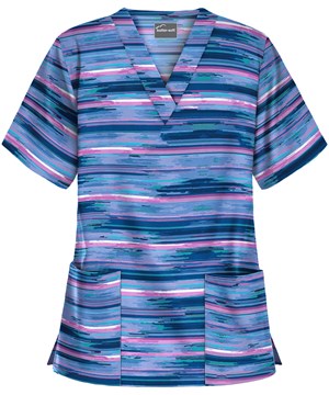 UA Buttersoft Flourishing Stripes Navy Women's 2-Pocket V-Neck Print Scrub Top