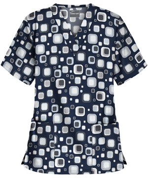 UA Buttersoft Funky Geometric Cloud Blue Women's 2-Pocket V-Neck Print Scrub Top