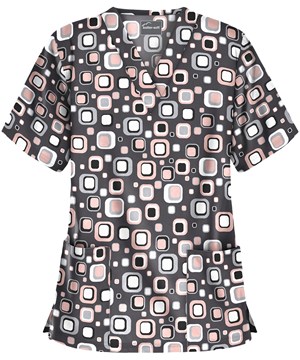 Butter-Soft Funky Geometric Lotus Women's 2-Pocket V-Neck Print Scrub Top