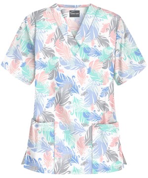 UA Buttersoft Feather Breeze White Women's 2-Pocket V-Neck Print Scrub Top