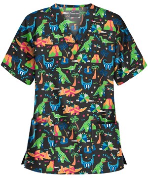 UA Buttersoft Dino Mite Hunter Women's 2 Pocket V-Neck Print Scrub Top