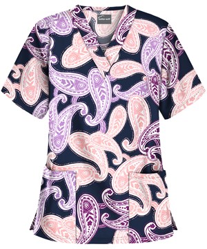 UA Buttersoft Milos Paisley Navy Women's 2-Pocket V-Neck Print Scrub Top