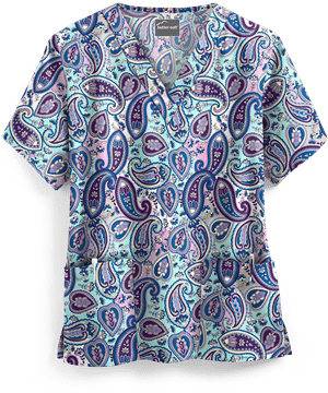 Butter-Soft Paisley Wonder Light Thistle Women's 2-Pocket V-Neck Print Scrub Top
