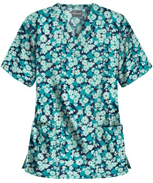 Butter-Soft Provence Floral Navy Women's 2-Pocket V-Neck Print Scrub Top