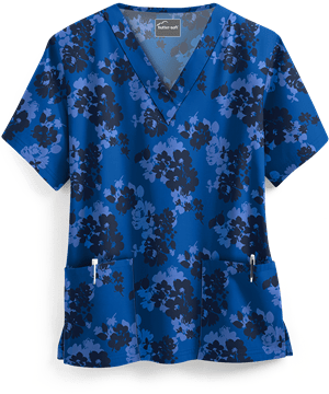 Butter-Soft Floral Homage Royal Women's 2-Pocket V-Neck Print Scrub Top
