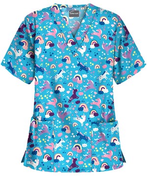 UA Buttersoft Unicorn Adventure Turquoise Women's 2-Pocket V-Neck Print Scrub Top