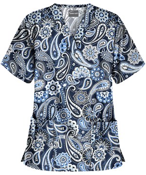 UA Buttersoft Passion For Paisley Navy Women's 2-Pocket V-Neck Print Scrub Top