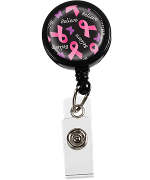 Prestige Retracteze™ Pink Ribbons and Butterflies Button Snap ID Badge Holder