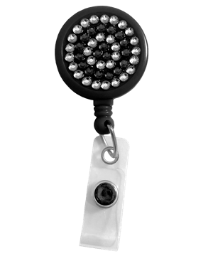 Prestige Deluxe Retracteze™ Black Rhinestone Button Snap ID Badge Holder