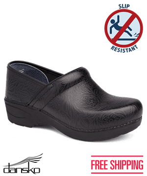 Dansko Pro XP 2.0 Black Floral Tooled Women's Leather Nursing Clogs