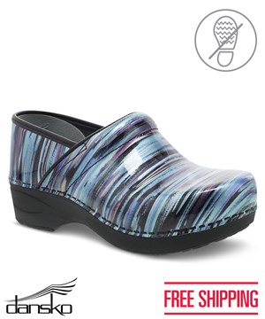Dansko ProXP 2.0 Teal Striped Women's Patent Leather Nursing Clogs