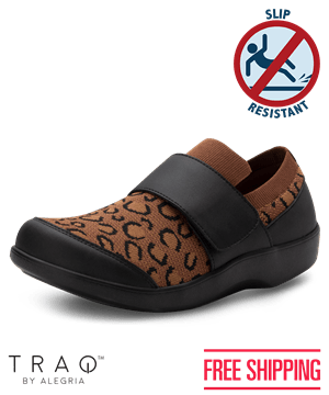 TRAQ by Alegria Qwik Strap Leopard Women's Slip Resistant Nursing Shoes