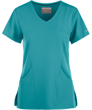 Skechers by Barco Reliance Women's 3-Pocket STRETCH Mock Wrap Scrub Top