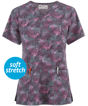Tasha & Me Animal Women's 2-Pocket V-Neck Print Scrub Top