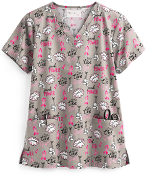 Tasha and Me Fight Like a Girl Women's 2-Pocket V-Neck Print Scrub Top