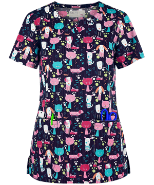 Tasha & Me Let's Be Friends Notch Neck Print Scrub Top