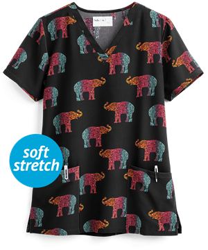 Tasha and Me Luck & Love Women's 2-Pocket V-Neck Print Scrub Top