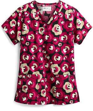 Tasha & Me Midflor Women's 2-Pocket V-Neck Print Scrub Top