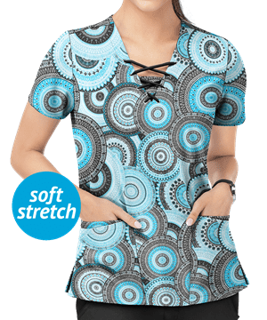 Easy STRETCH by Butter-Soft™ Mandala Women's 4-Pocket Lace-Up Print Scrub Top