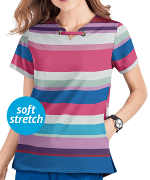 UA Butter-Soft STRETCH Stripes Women's 2-Pocket V-Neck Print Scrub Top