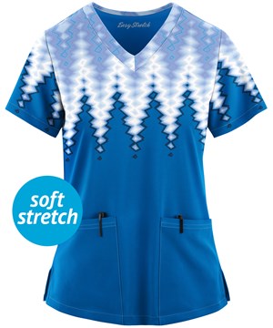 Easy STRETCH by Butter-Soft™ Dipped Royal Women's 2-Pocket V-Neck Print Scrub Top