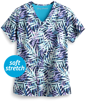 Easy STRETCH by Butter-Soft™ Falling Fronds Women's 2-Pocket V-Neck Print Scrub Top