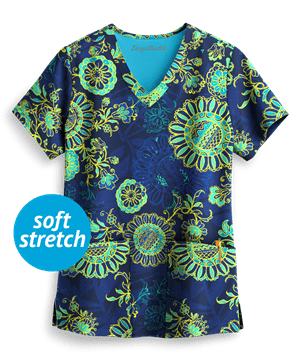 Easy STRETCH by Butter-Soft™ Neon Floral Women's 2-Pocket V-neck Print Scrub Top