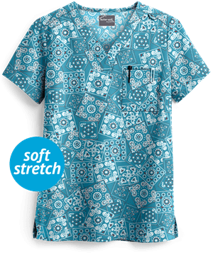 UA Butter-Soft STRETCH Bandana Paisley Women's 1-Pocket V-Neck Print Scrub Top