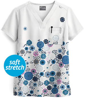 UA Butter-Soft STRETCH Dancing Floral Women's 1-Pocket Print Scrub Top