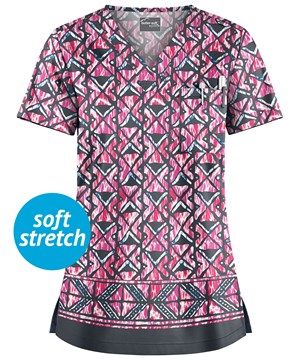 UA Butter-Soft STRETCH Day Dance Pewter Women's 1-Pocket V-Neck Print Scrub Top