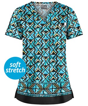 UA Butter-Soft STRETCH Day Dance Black Printed Women's 1-Pocket V-Neck Scrub Top