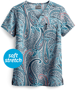 UA Butter-Soft STRETCH Floral Paisley Women's 1-Pocket V-Neck Print Scrub Top