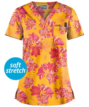 UA Butter-Soft STRETCH Garden Lilies Pineapple Women's 1-Pocket V-Neck Print Scrub Top