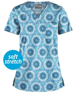 UA Butter-Soft STRETCH Splash of Geo Aqua Moon Women's 1-Pocket V-Neck Print Scrub Top