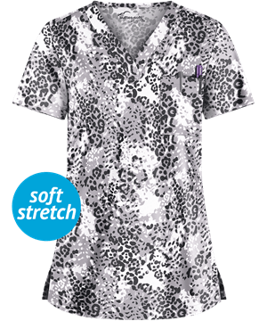 UA Butter-Soft STRETCH Wildcat Women's 1-Pocket V-Neck Print Scrub Top