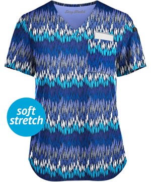Easy STRETCH by Butter-Soft™ Brushstroke Chevron Navy Women's 1-Pocket Tuck-In Print Scrub Top