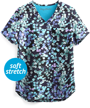 Easy STRETCH by Butter-Soft™ Floral Blossoms Chloe Women's 2-Pocket Tuck-In Print Scrub Top