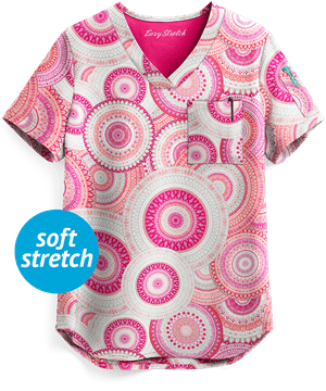 Easy STRETCH by Butter-Soft™ Mandala Flirt Chloe Women's 2-Pocket One Tuck-In Print Scrub Top