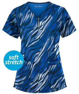 Easy STRETCH by Butter-Soft™ Wild Stripes Women's 4-Pocket Zipper Neck Print Scrub Top