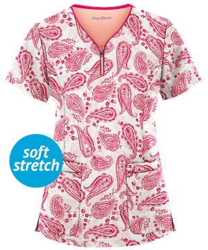 Easy STRETCH by Butter-Soft™ Passion Women's 4-Pocket Zipper Neck Print Scrub Top