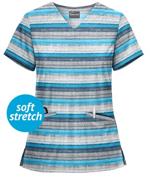 UA Butter-Soft Filter Stripe Turquoise Women's 2-Pocket V-Neck Print Scrub Top