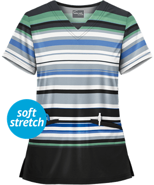 UA Butter-Soft STRETCH Lovely Stripes Women's 2-Pocket Print Scrub Top