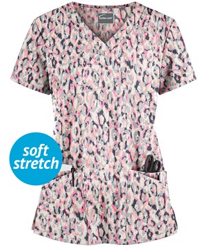 UA Butter-Soft Into the Wild Pearl Women's 4-Pocket Rounded V-Neck Print Scrub Top