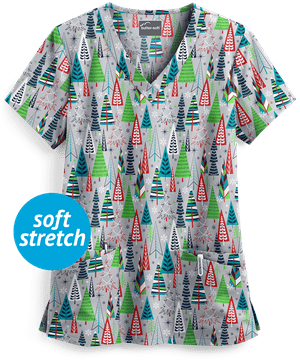 Butter-Soft Wintertime Silver Rounded Women's 4-Pocket V-Neck Print Scrub Top