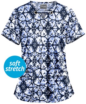 UA Butter-Soft STRETCH Desert Rose Navy Women's 4-Pocket Large Grommet Print Scrub Top