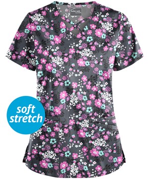 UA Butter-Soft STRETCH Whispering Floral Rosebud Women's 4-Pocket Criss Cross Print Scrub Top