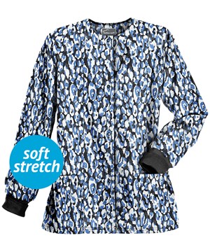 Butter-Soft Into the Wild Black Printed Women's 2-Pocket Warm Up Scrub Jacket