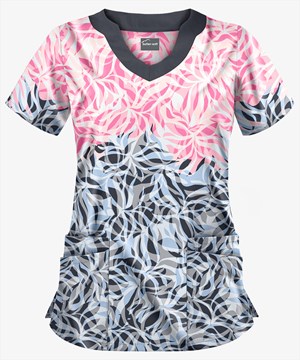 UA Abstract Floral Cloud Blue Women's 4-Pocket Scallop Neck Print Scrub Top